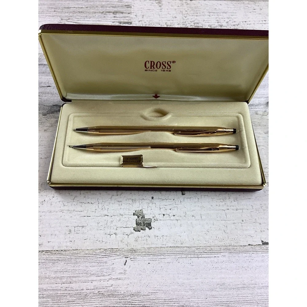 14kt Gold Filled Vintage Cross Ball Pen Pencil, Box & Set No. 1501 Office Lawyer